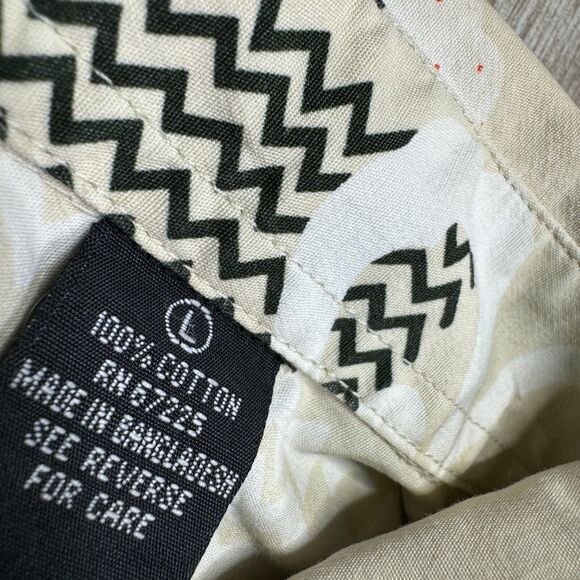 Pineapple Connection Hawaiian Button Up Shirt Orange Blossom Men L Beige Polo - Picture 4 of 6